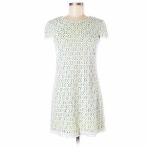 Suzi Chin Light Green and White Pinwheel Crochet Lace Overlay Shift Dress Size 6